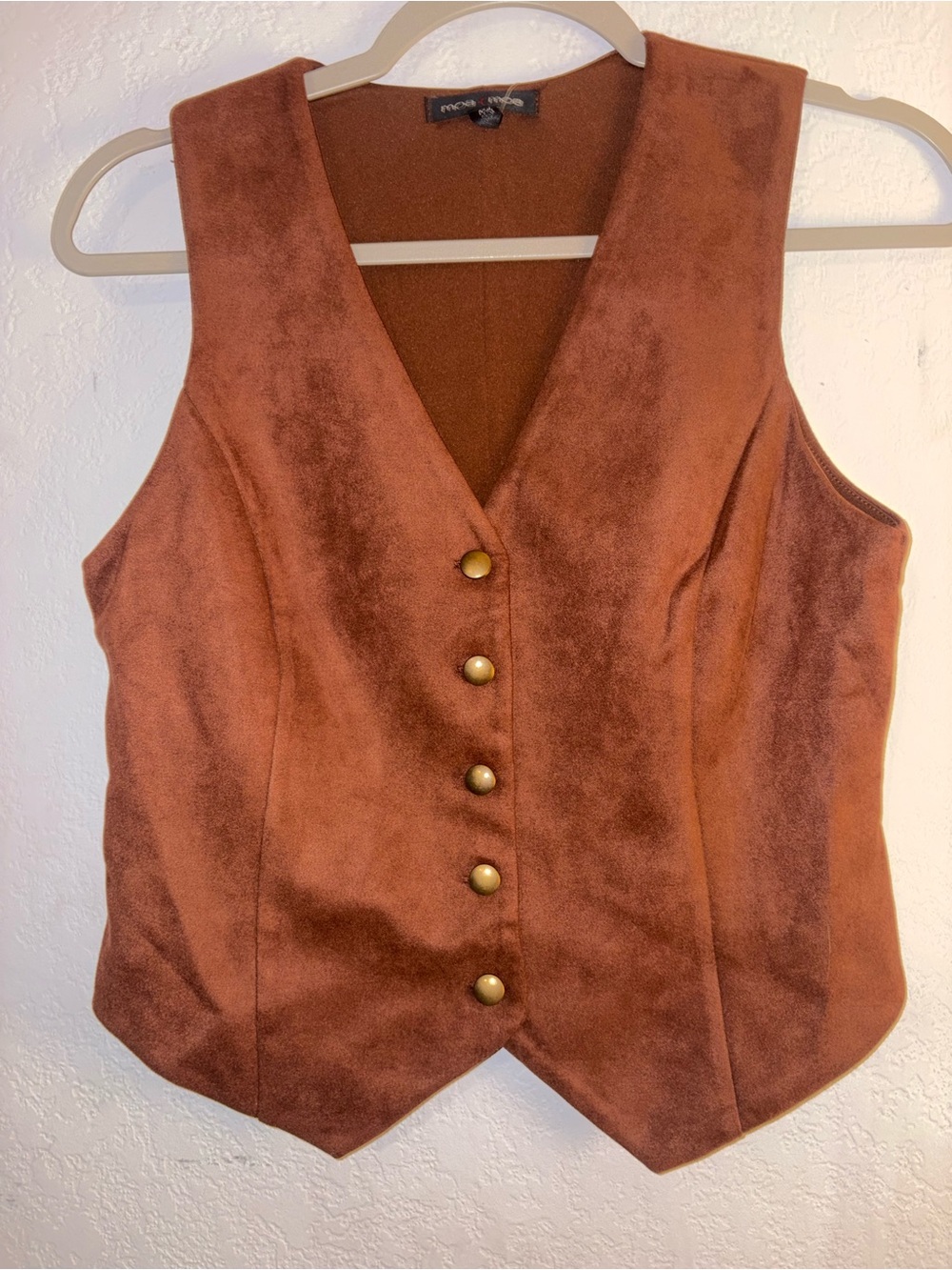 Moa Moa Rust Brown Button-Front Suede Vest